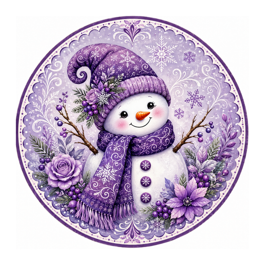10" Purple Snowman Scallop Sign, Metal Wreath Sign,  Winter Sign Home Decor