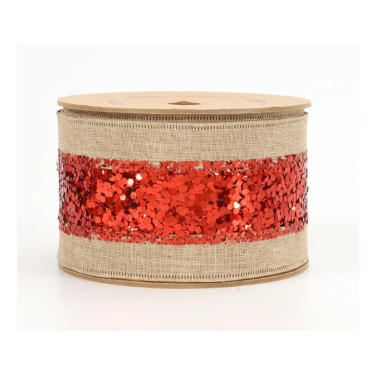 Metallic Striped Natural Red Wired Ribbon  – 2.5" x 10 Yards, Wreath Ribbon