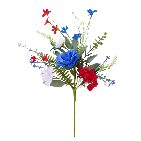 19" Red White Blue Rose Hydrangea Floral Spray, Wreath Embellishment, Wreath Supplies, Home Decor,  Patriotic Greenery, DIY Craft Supply