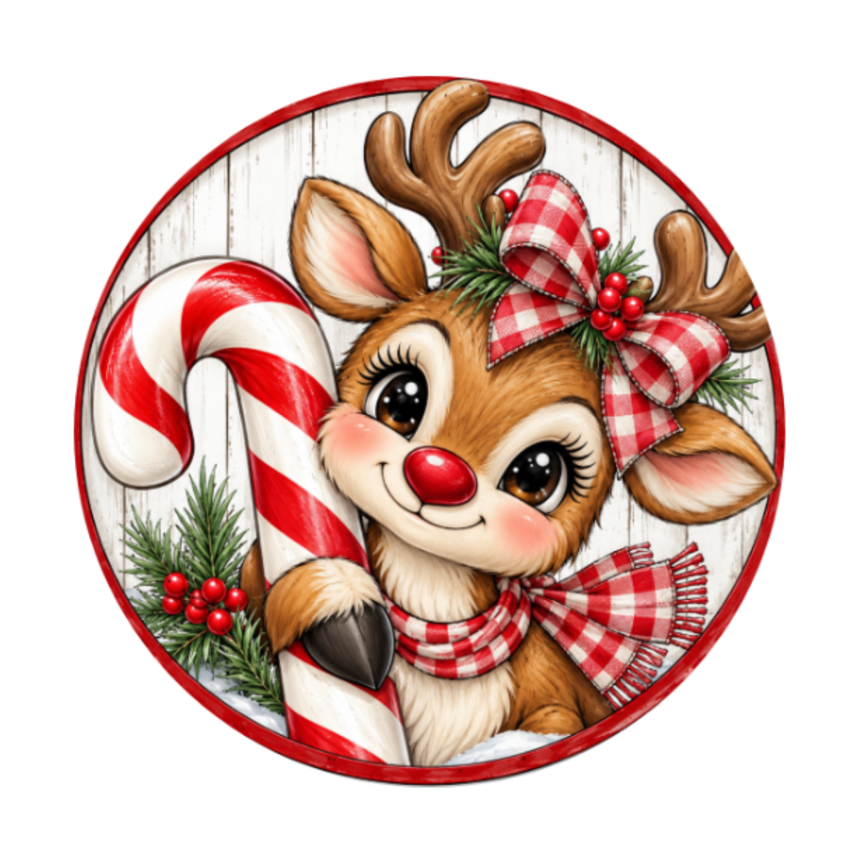 Candy Cane Reindeer Metal Wreath Sign,  Christmas Wreath Sign
