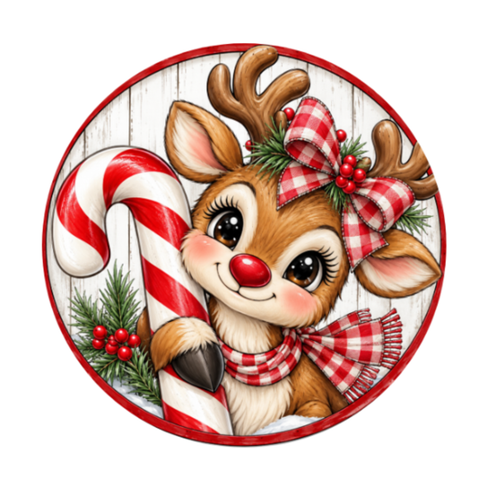 Candy Cane Reindeer Metal Wreath Sign,  Christmas Wreath Sign