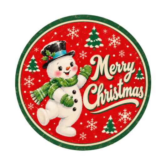 Retro Snowman Merry Christmas Metal Wreath Sign,  Christmas Wreath Sign