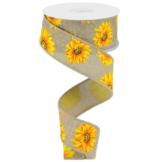 Multi Sunflower Royal Burlap Wired Ribbon  – 1.5" x 10 Yards, Wreath Ribbon, Craft Supplies, The Ritzy Cactus