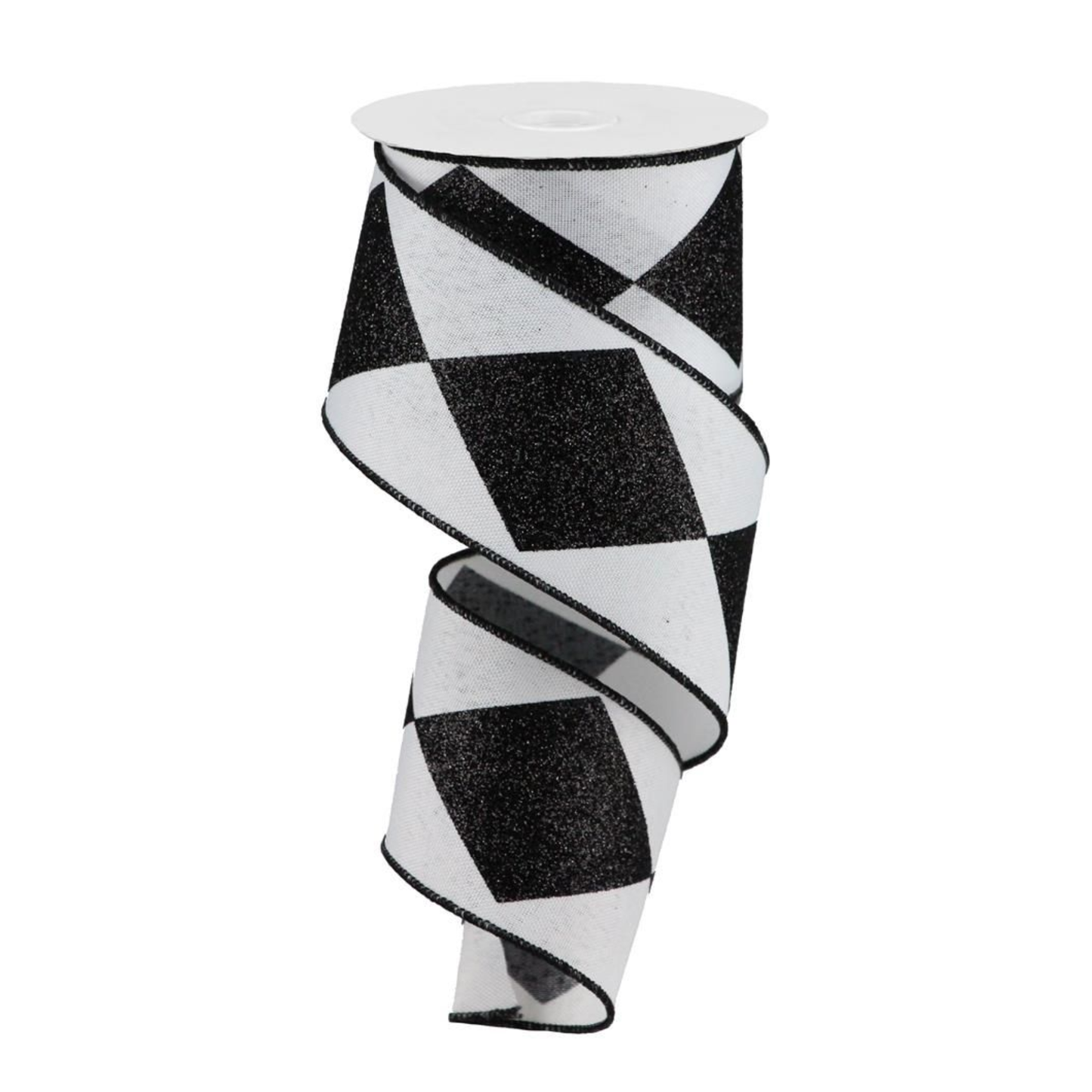Bold Harlequin Black and White Wired Ribbon by RG Ribbon – 2.5" x 10 Yards, Halloween Wreath Ribbon, Craft Supplies