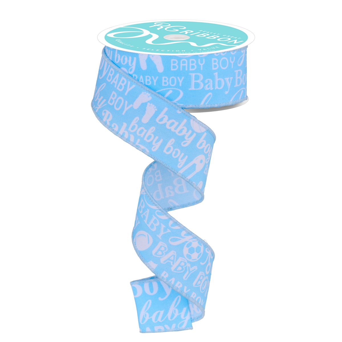 Baby Boy Wired Ribbon – 1.5" x 10 Yards, Wreath Ribbon