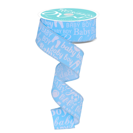 Baby Boy Wired Ribbon – 1.5" x 10 Yards, Wreath Ribbon