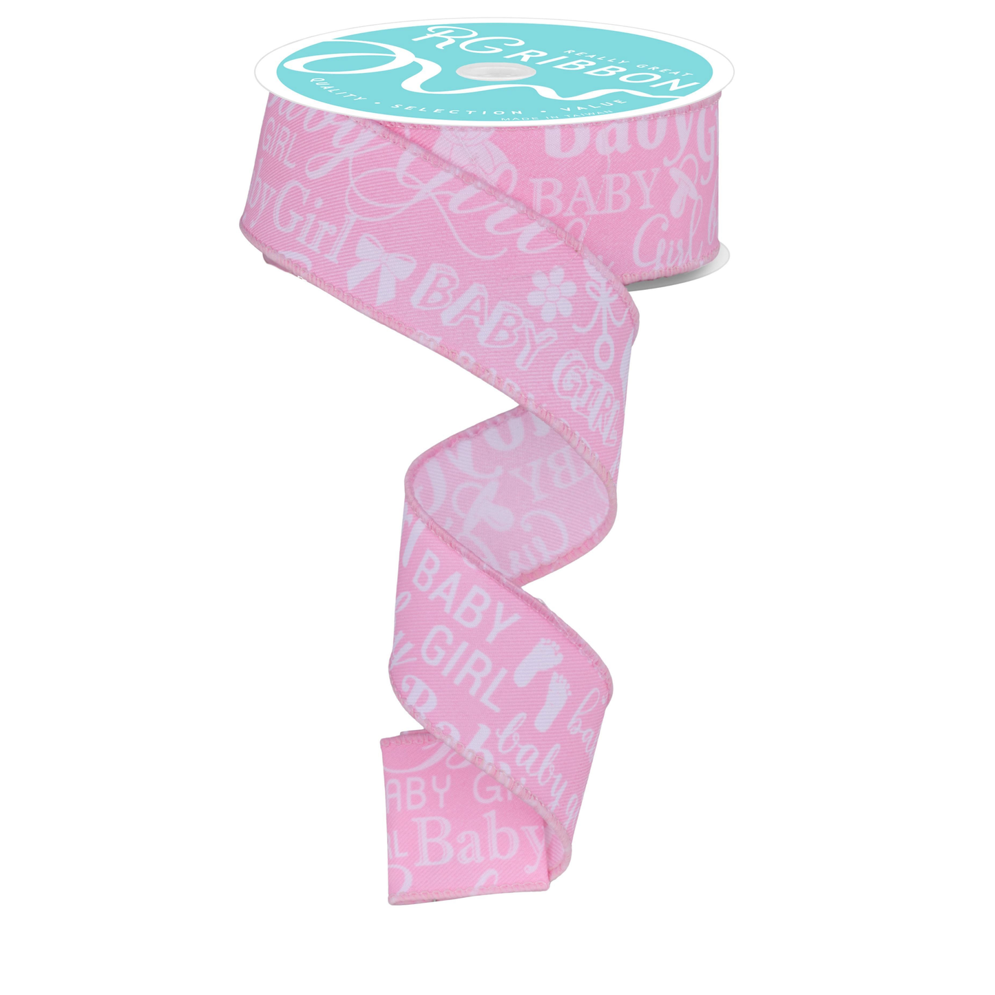 Baby Girl Wired Ribbon by RG Ribbon – 1.5" x 10 Yards, Wreath Ribbon, Craft Supplies, The Ritzy Cactus