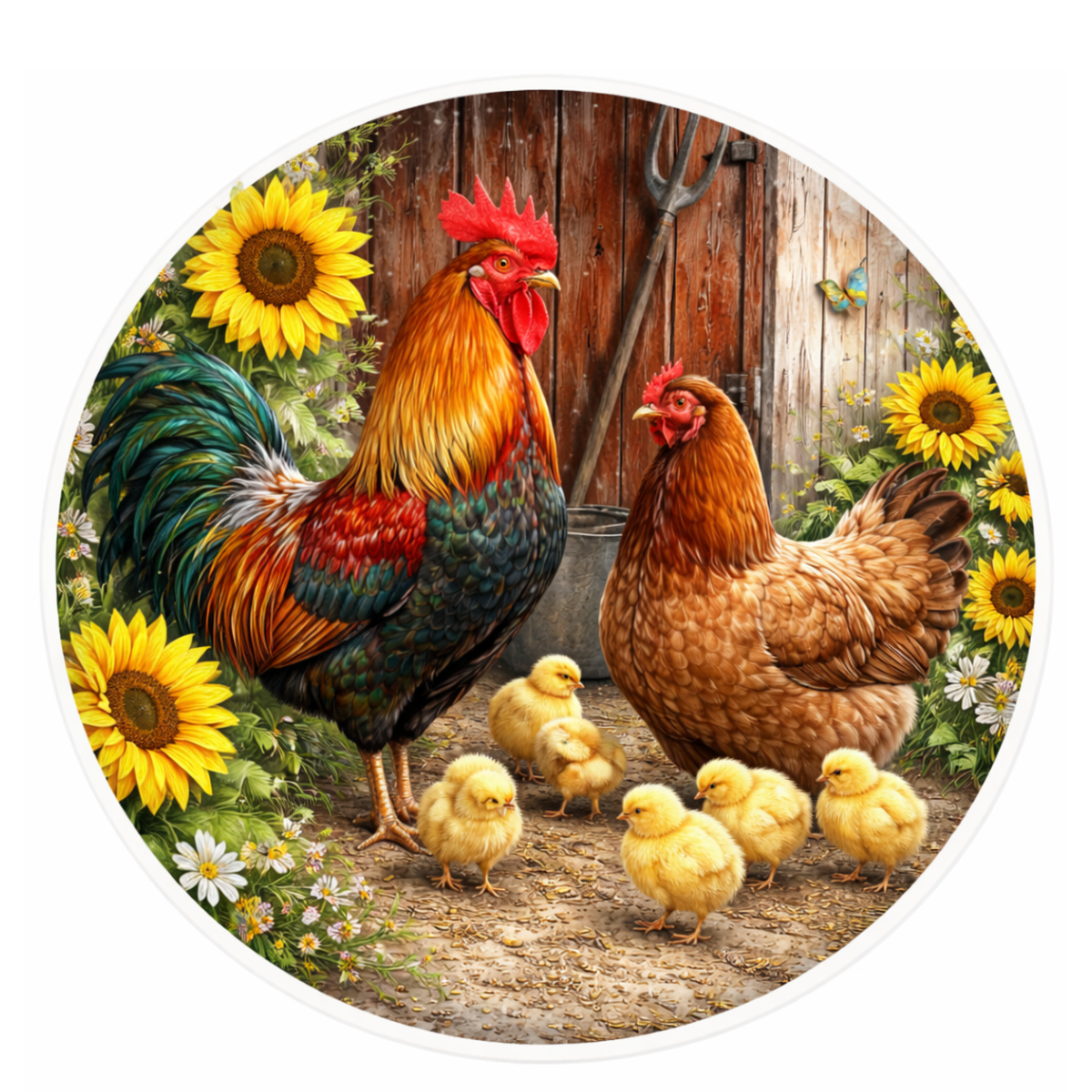 Rooster Hen Chicks 10 inch Wreath Sign, Home Decor, The Ritzy Cactus