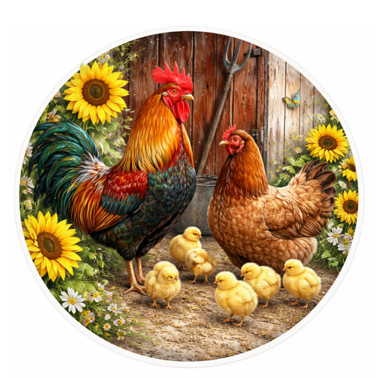 Rooster Hen Chicks 10 inch Wreath Sign, Home Decor, The Ritzy Cactus