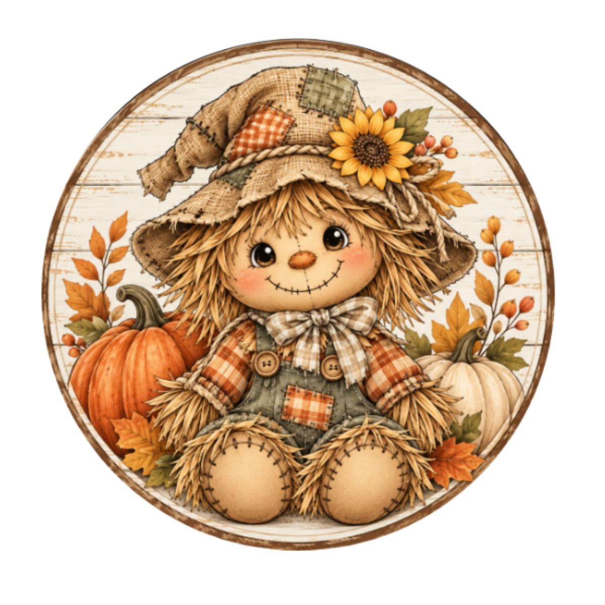 Patchwork Scarecrow Metal Wreath Sign,  Fall Wreath Sign