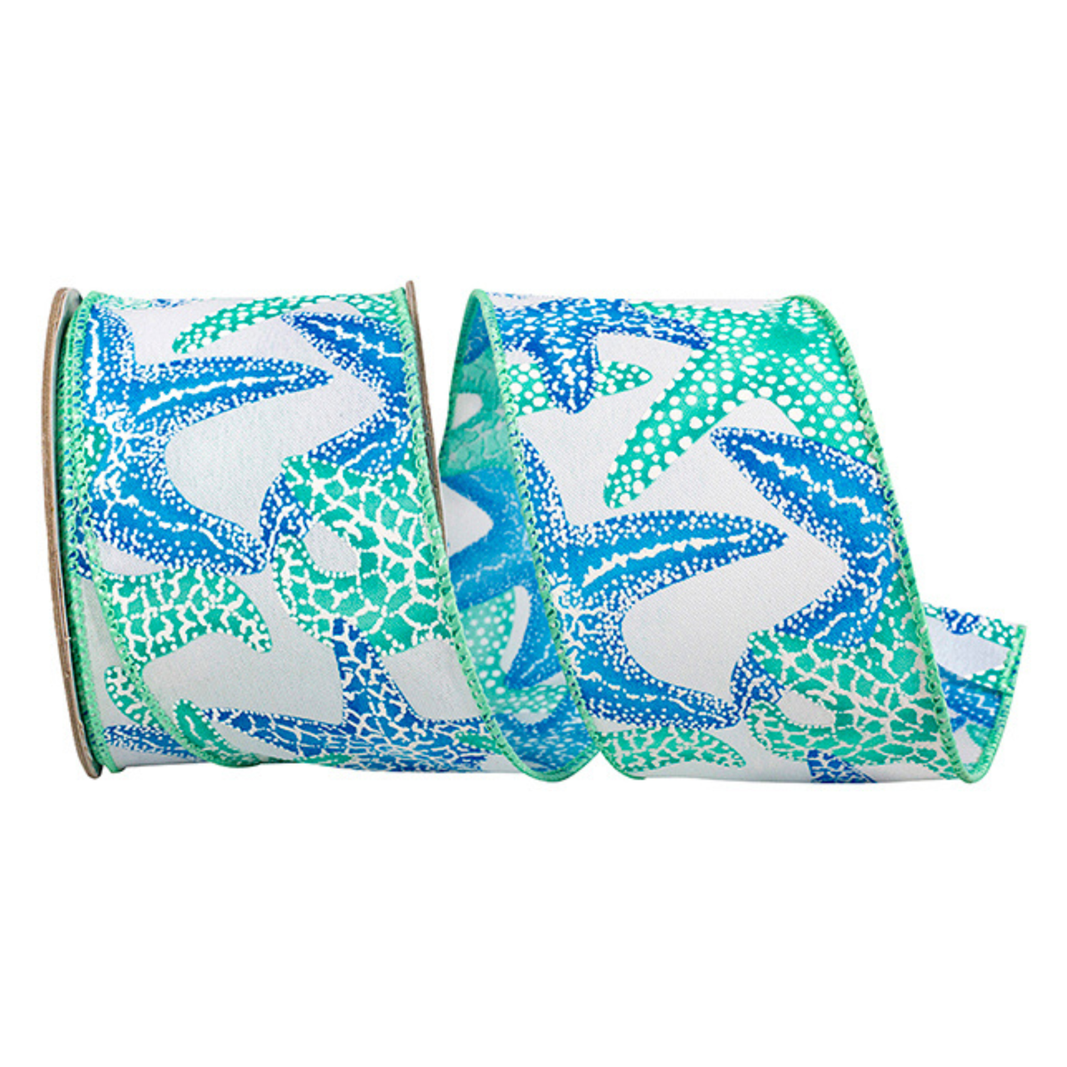 Starfish Coastal Wired Ribbon by Reliant  – 2.5" x 10 Yards, Wreath Ribbon
