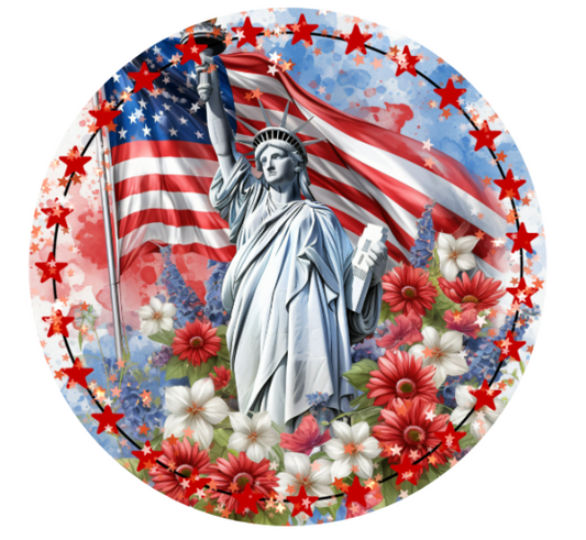 10” Patriotic Statue of Liberty Happy Fourth Sign , Wreath Sign, Metal Sign, Home Decor