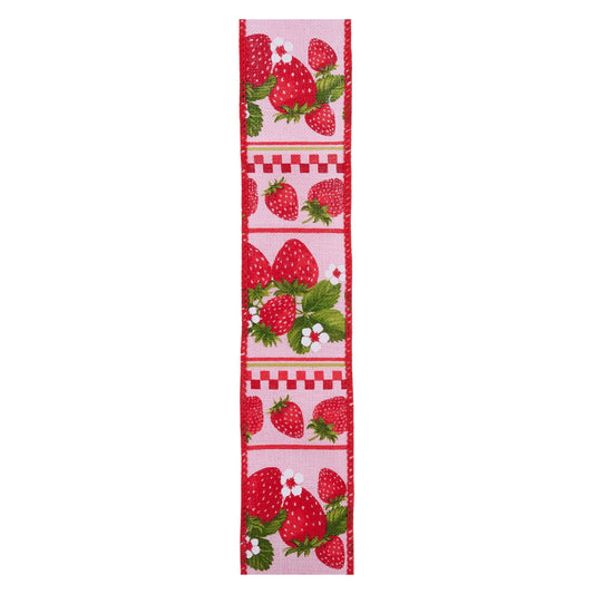 Strawberry Print Wired Ribbon – 1.5" x 10 Yards, Wreath Ribbon,  Craft Supplies, Whimsical Ribbon
