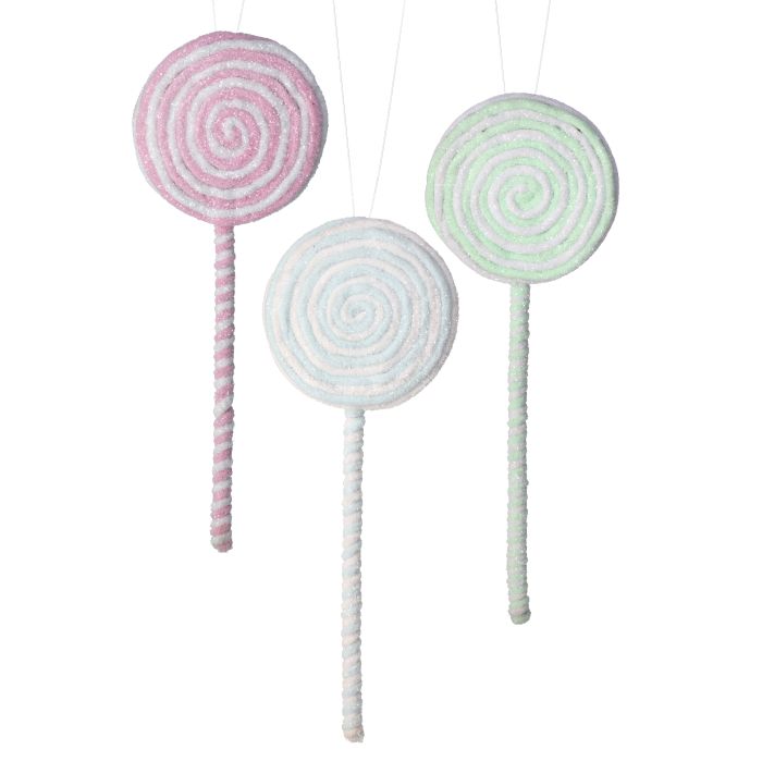 14" Frosted Pastel Lollipop Wreath Attachments Set of 3, Whimsical Christmas Wreath Pick, Holiday Embellishment | DIY Wreath Supply