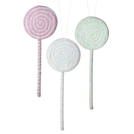 14" Frosted Pastel Lollipop Wreath Attachments Set of 3, Whimsical Christmas Wreath Pick, Holiday Embellishment | DIY Wreath Supply