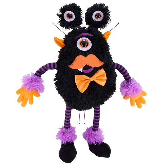 15.25 " Plush Black Monster With Bow Tie Wreath Attachment, Halloween Wreath Supplies, DIY Craft Supplies, Wreath Making