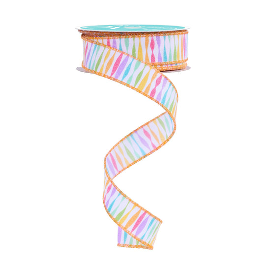 Twisted Stripe Multiple Colored Wired Ribbon  – 7/8" x 10 Yards, Everyday Spring Wreath Ribbon, Craft Supplies