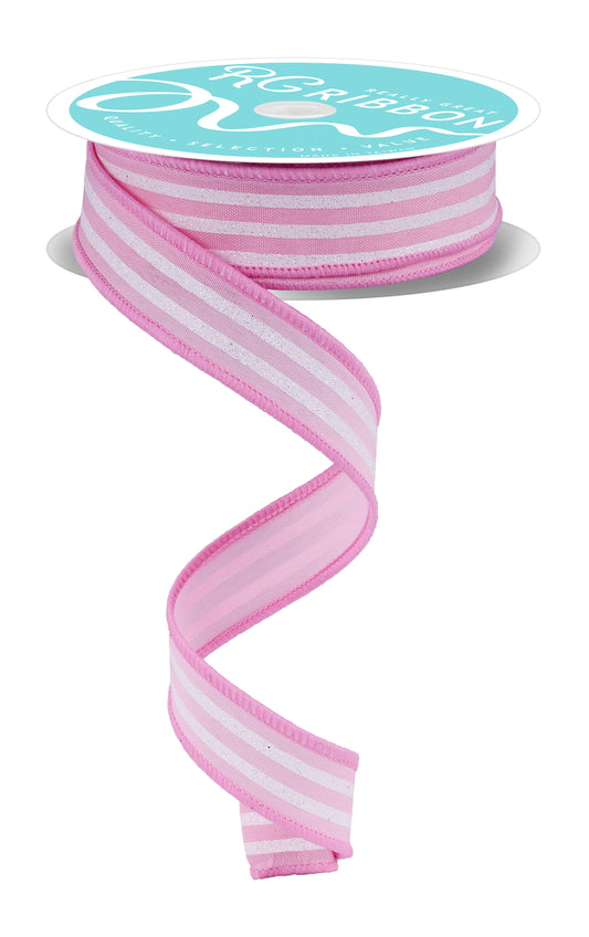 Pink Glitter Vertical Stripe Wired Ribbon by RG Ribbon – 7/8" x 10 Yards, Wreath Ribbon, Craft Supplies, Baby Wreath Ribbon, Spring Ribbon