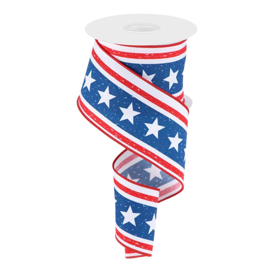 Vertical Stars & Stripes Patriotic Wired Ribbon by RG Ribbon – 2.5" x 10 Yards, Wreath Ribbon,  Craft Supplies, Whimsical Ribbon