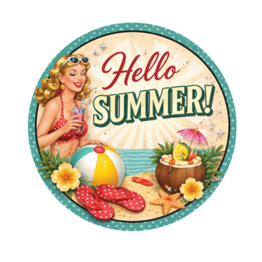 Hello Summer Vintage Themed 10" Wreath Sign, Home Decor, The Ritzy Cactus