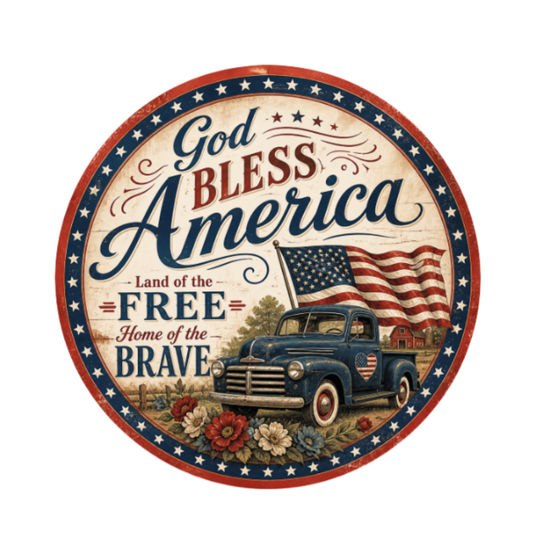 Patriotic Vintage Truck 10" Wreath Sign, Home Decor, The Ritzy Cactus