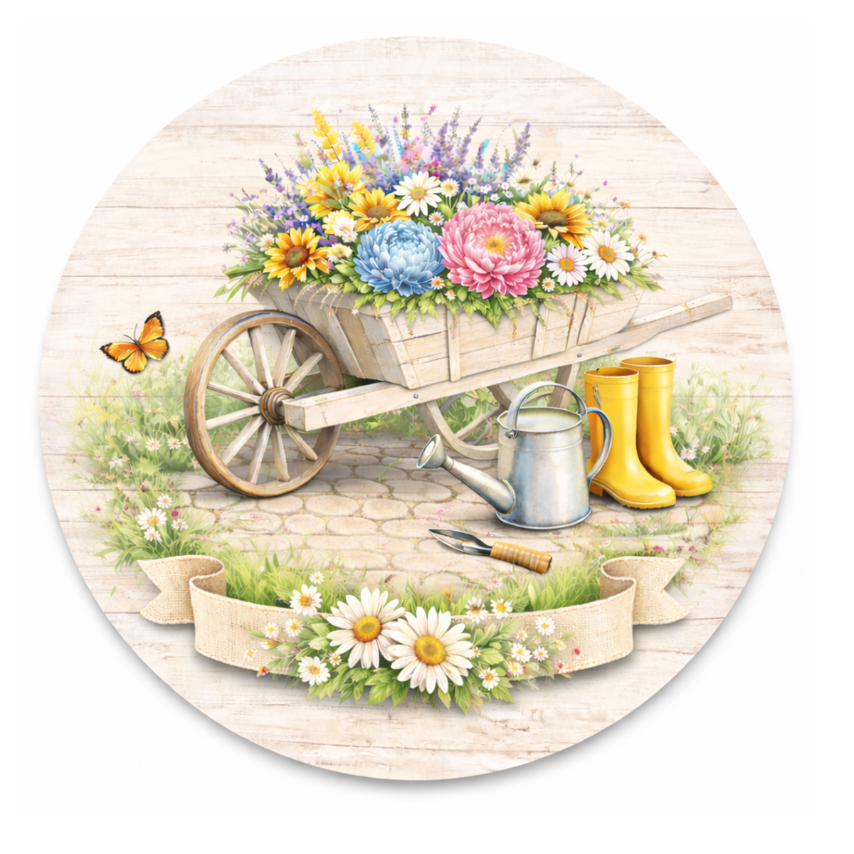 Wheel Barrow Floral Sign 10 inch Wreath Sign, Home Decor, The Ritzy Cactus