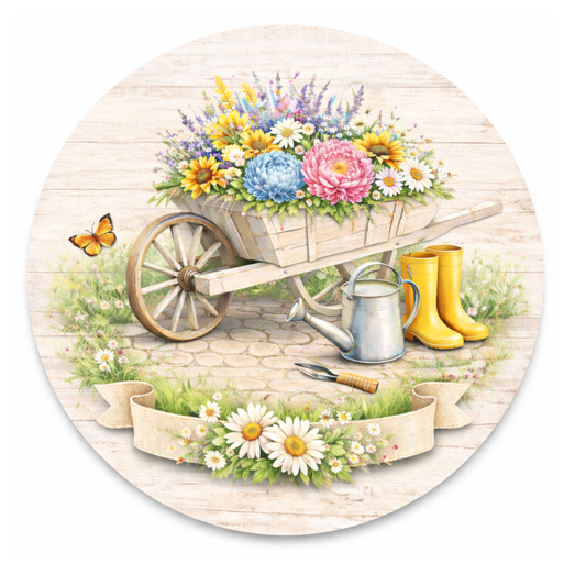 Wheel Barrow Floral Sign 10 inch Wreath Sign, Home Decor, The Ritzy Cactus