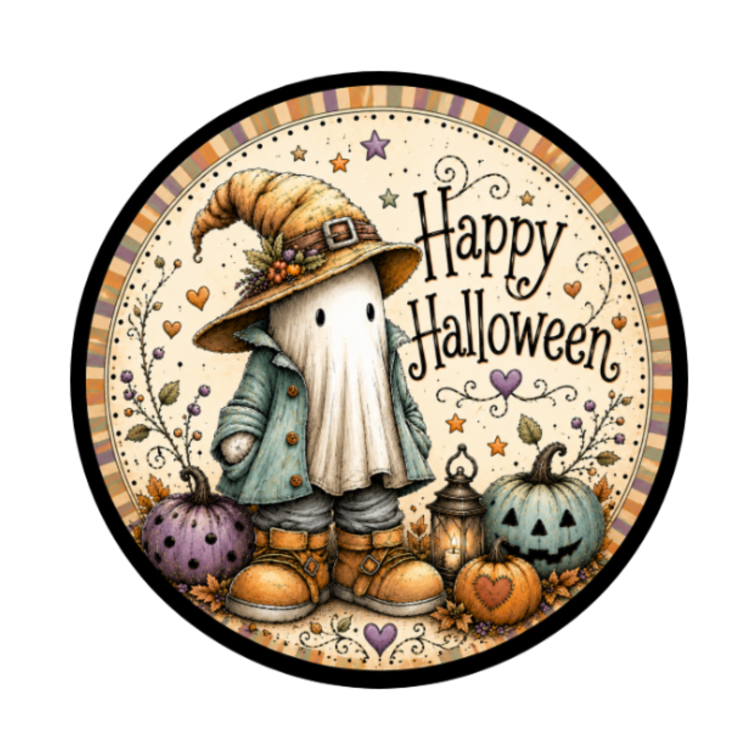 Ghost Witch Hat Halloween Sign 10" Wreath Sign, Home Decor, The Ritzy Cactus