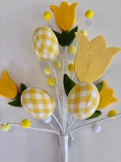 18" Yellow Felt Tulip with Gingham Eggs Spray| Holiday Spring Spray | DIY Easter Decor Wreath Embellishment | Wreath Supplies