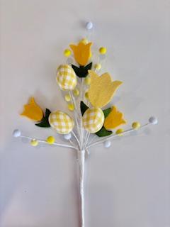 18" Yellow Felt Tulip with Gingham Eggs Spray| Holiday Spring Spray | DIY Easter Decor Wreath Embellishment | Wreath Supplies