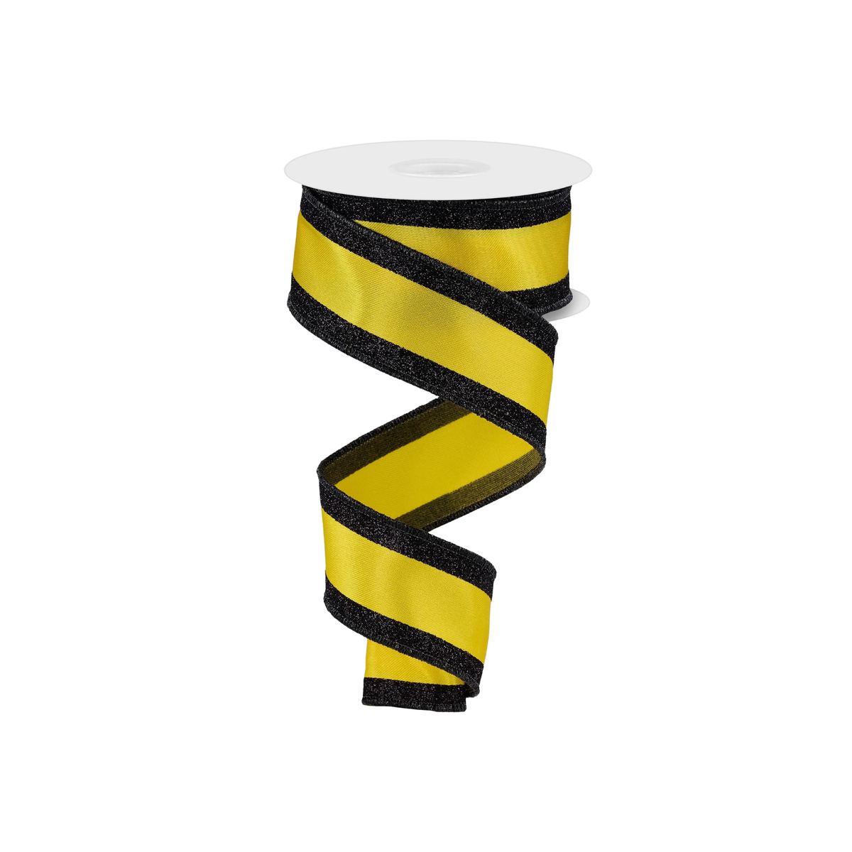 Yellow  Black Vertical Glitter Stripe Wired Ribbon   1.5" x 10 Yards, Wreath Ribbon, Craft Supplies