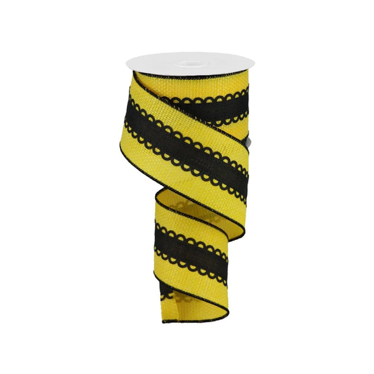 Lace on Cross Royal Yellow and Black Ribbon by RG Ribbon  2.5" x 10 Yards, Spring Bee Wreath Ribbon,  Craft Supplies