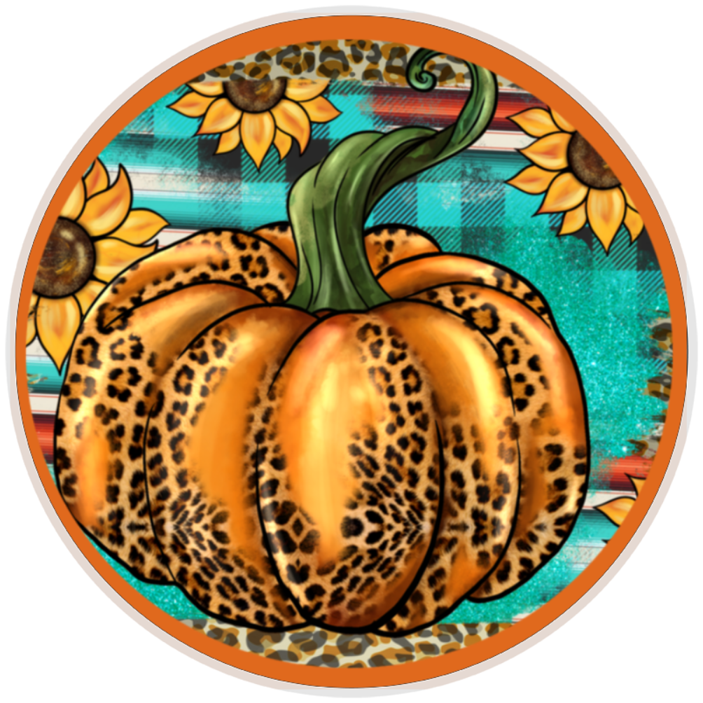 10” Leopard Pumpkin Wreath Sign, Home Decor, Aluminum, The Ritzy Cactus