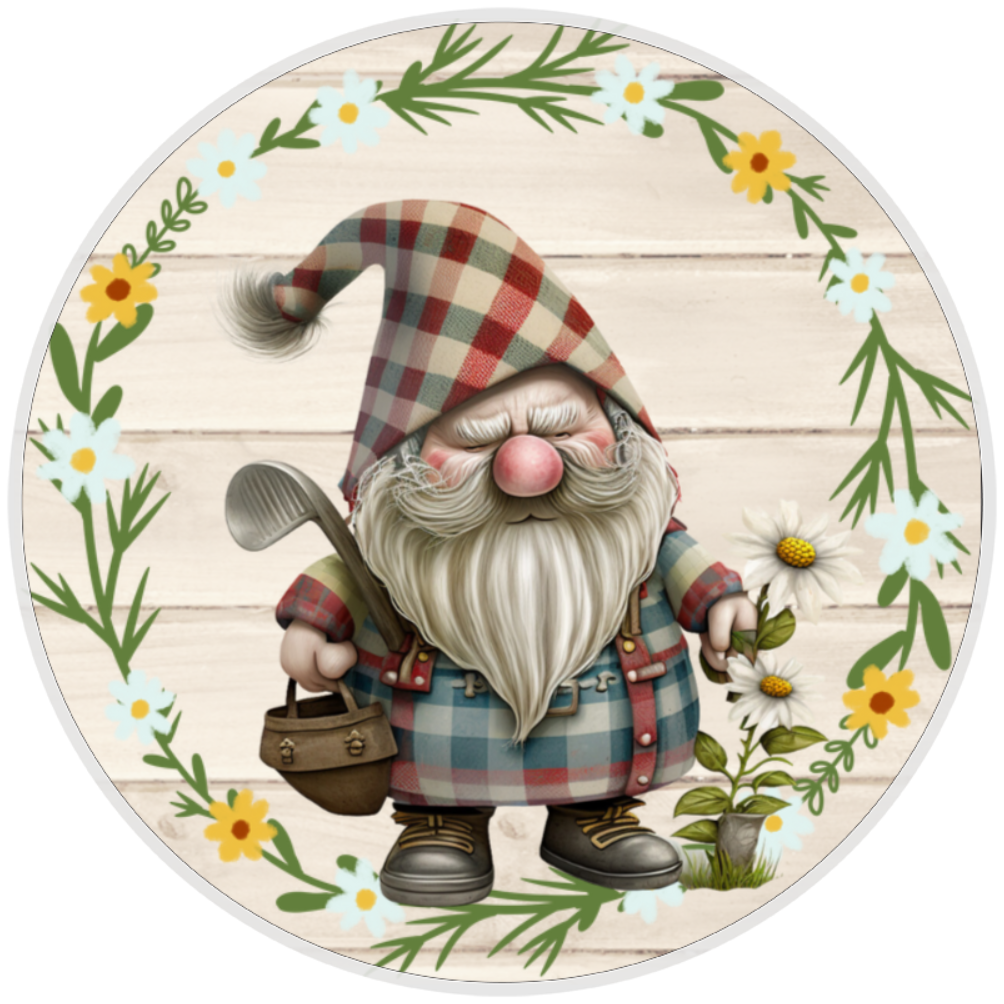 10” Plaid Gnome Wreath Sign, Home Decor, Aluminum, The Ritzy Cactus