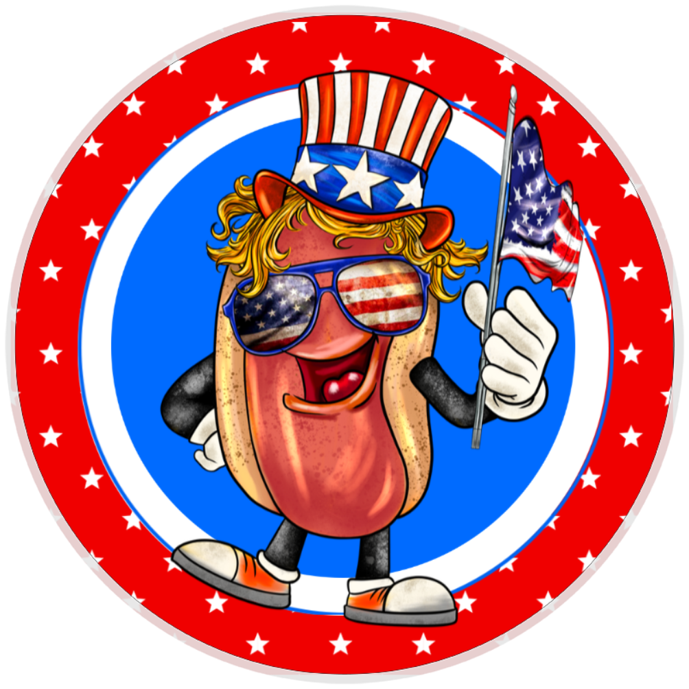 10” Patriotic Hotdog Wreath Sign, Home Decor
