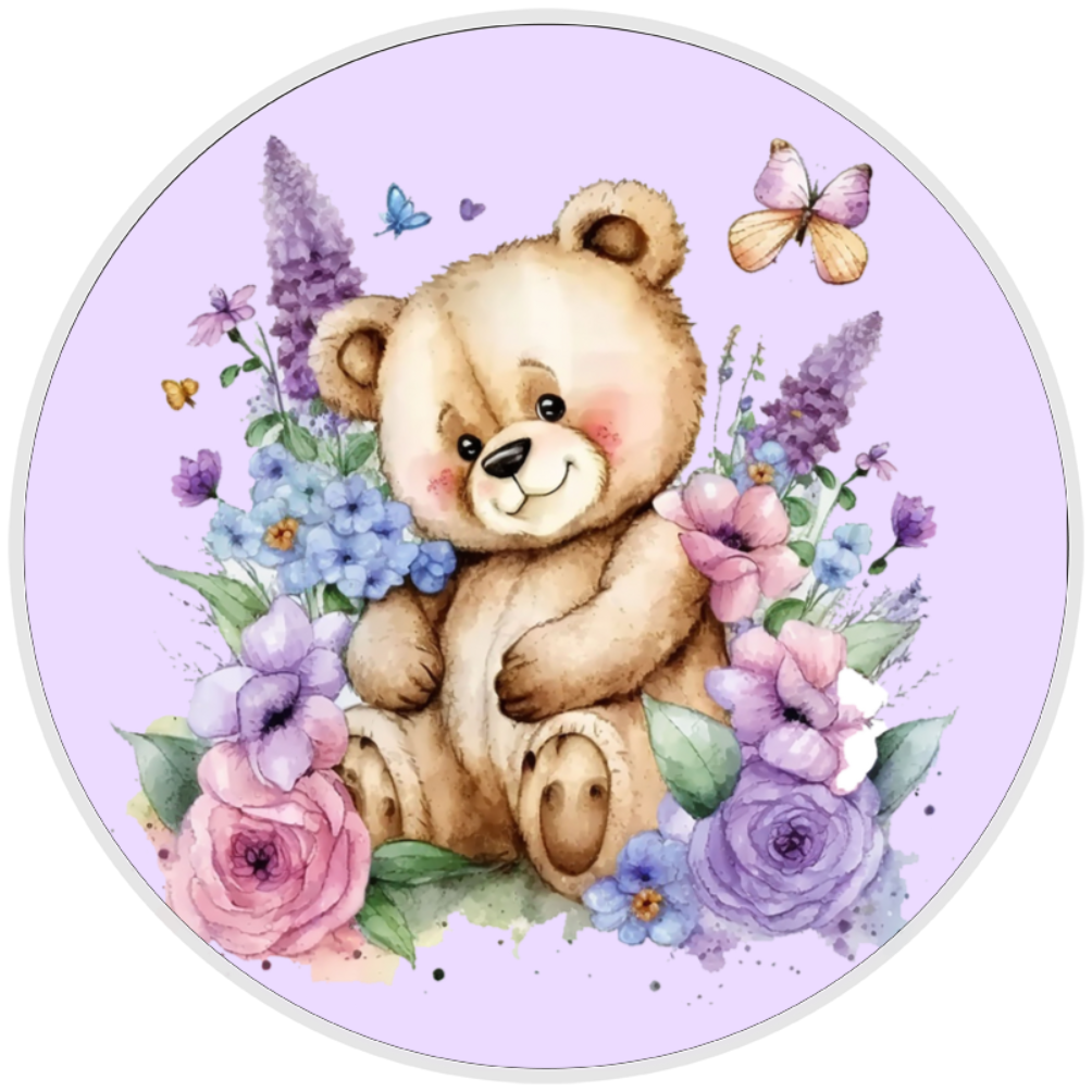 10” Teddy Bear Floral Wreath Sign, Home Decor, Aluminum, The Ritzy Cactus