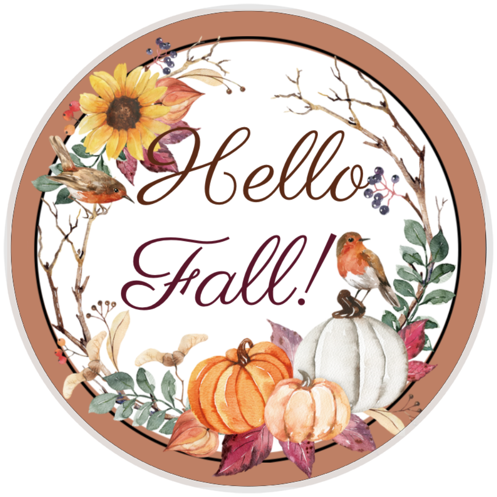 10” Fall Hello Pumpkin Wreath Sign, Home Decor, Aluminum, The Ritzy Cactus