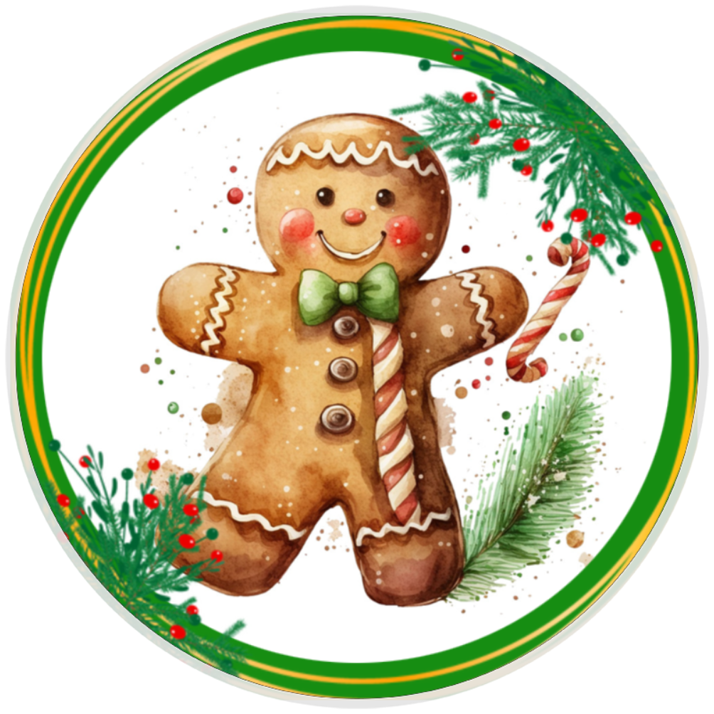 10” Christmas Gingerbread Wreath Sign, Home Decor, Aluminum, The Ritzy Cactus