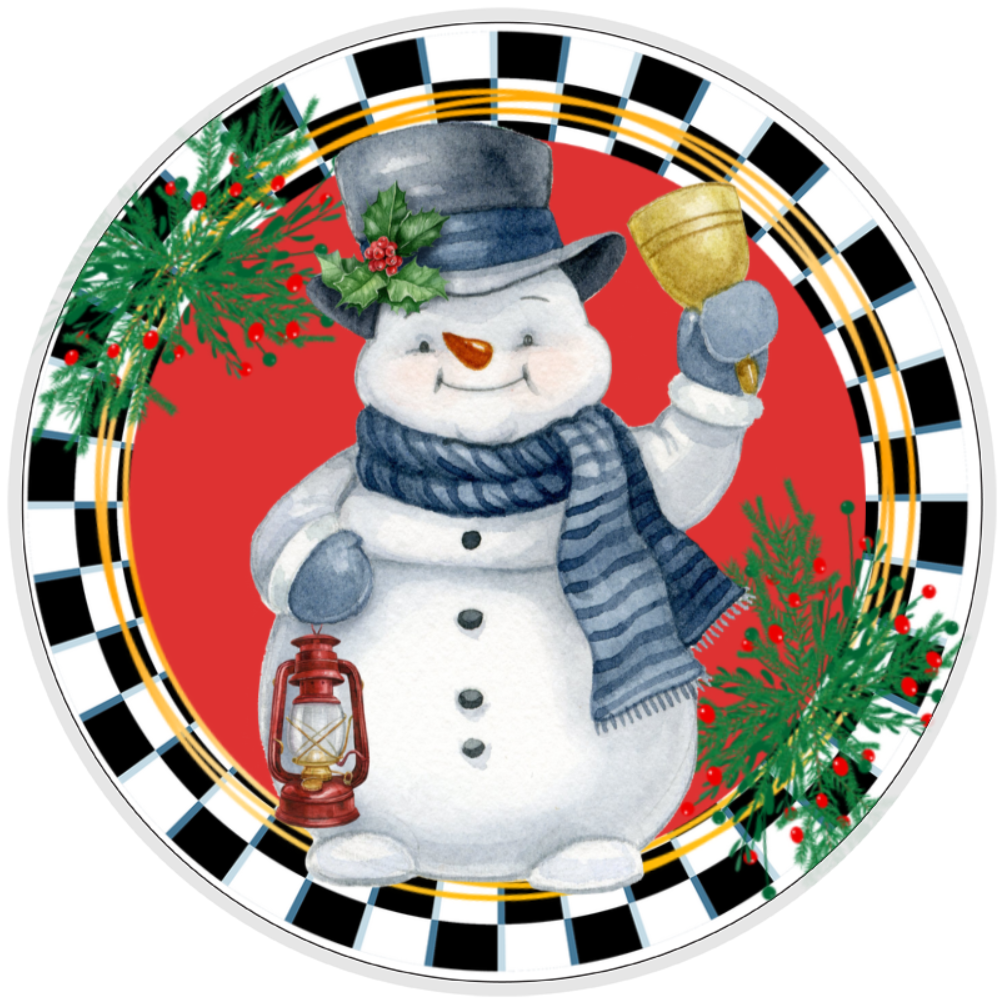 10”  Christmas Snowman Wreath Sign, Home Decor, Aluminum, The Ritzy Cactus