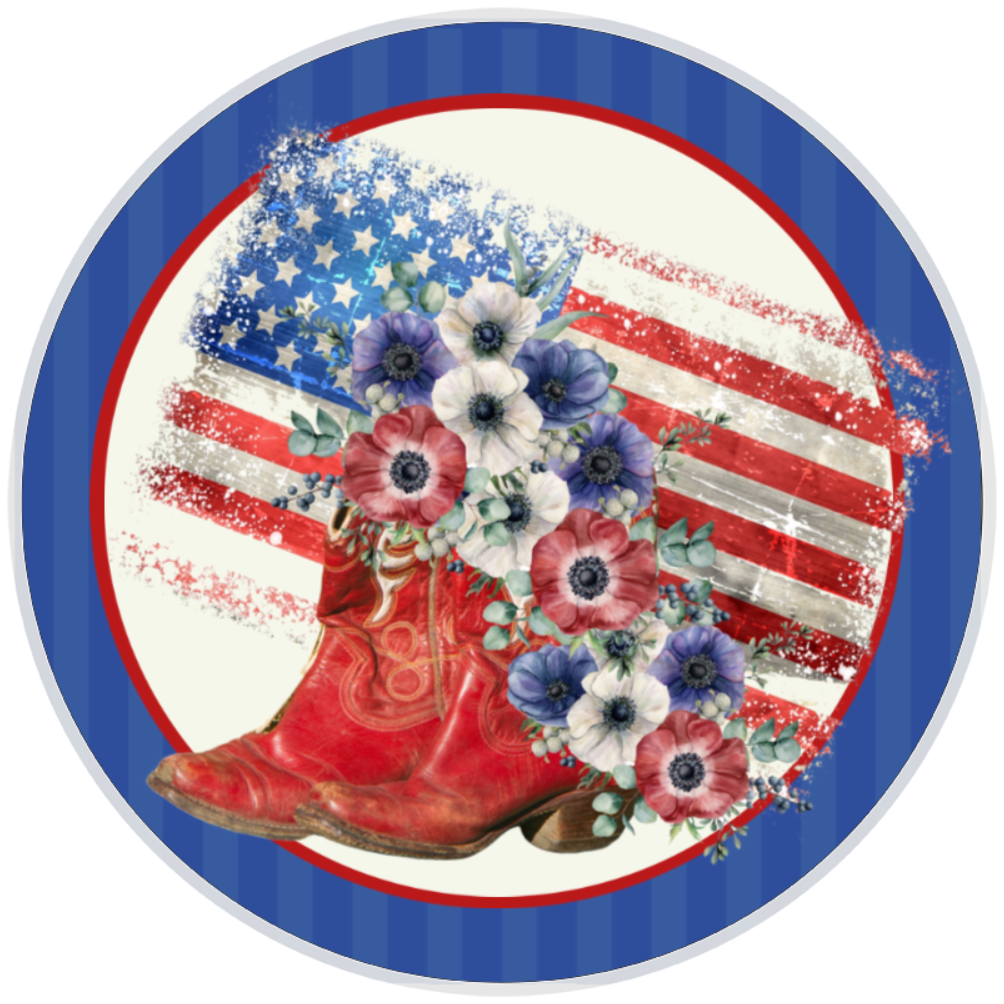 10” Patriotic Floral Cowboy Boot Wreath Sign, Home Decor