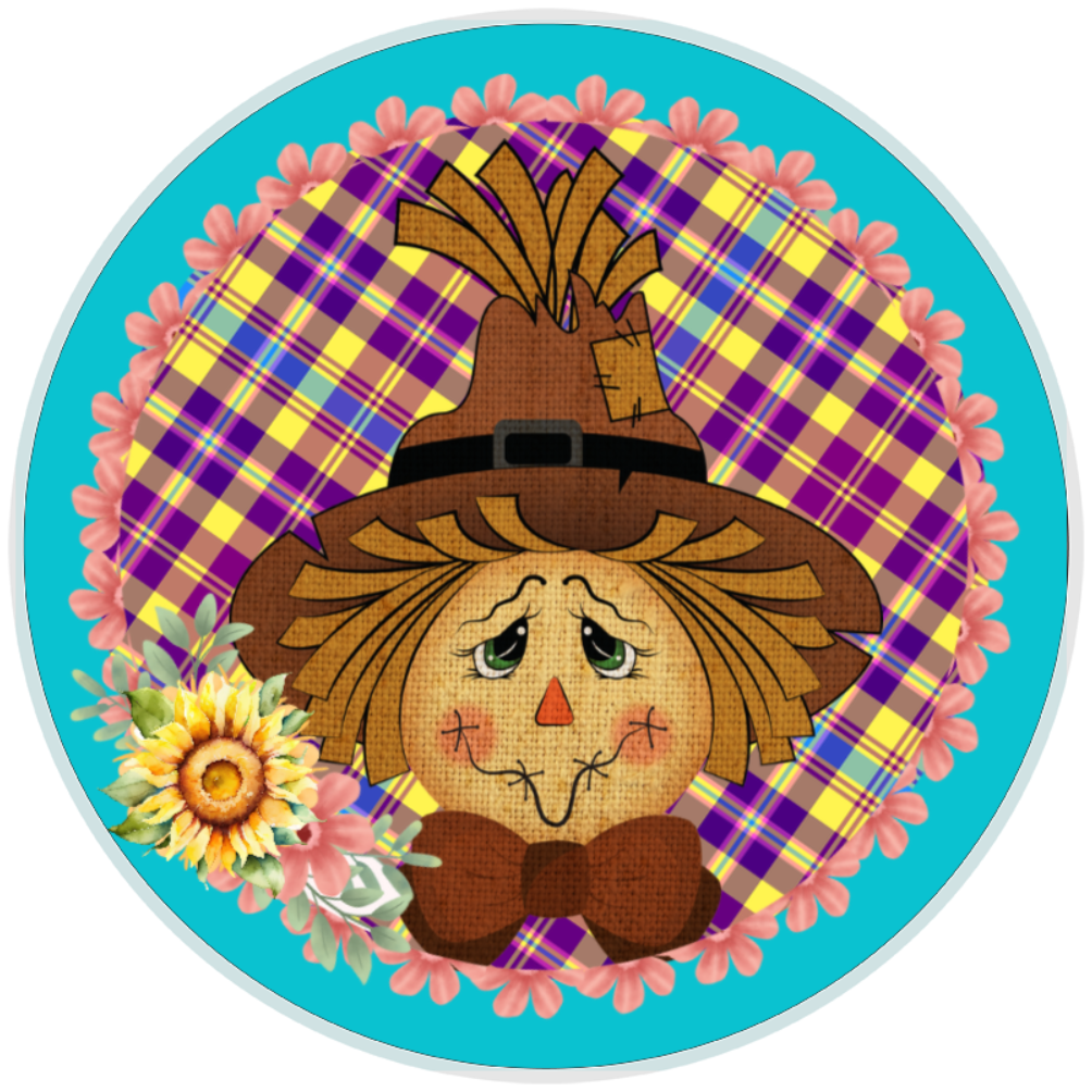 10” Fall Plaid Scarecrow Wreath Sign, Home Decor, Aluminum, The Ritzy Cactus