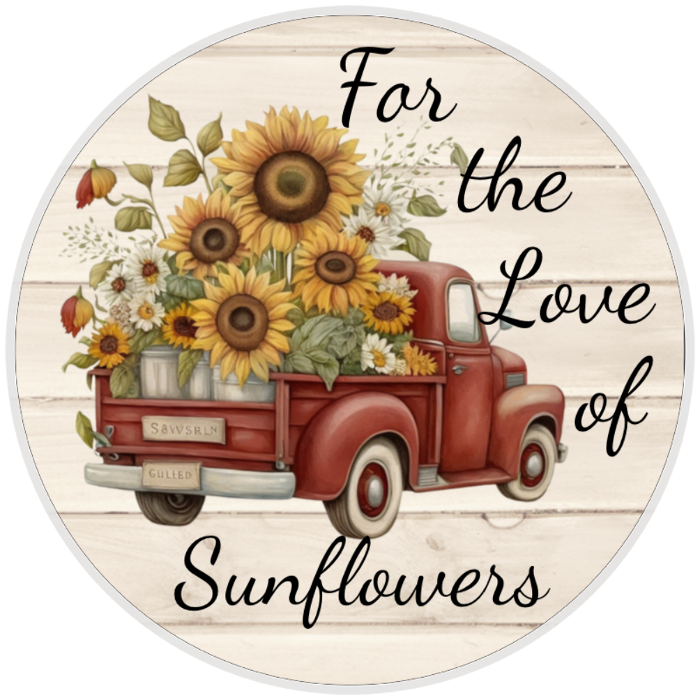 10” Sunflower Truck Love Wreath Sign, Home Decor, Aluminum, The Ritzy Cactus