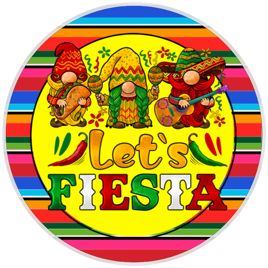 10” Lets Fiesta Cinco Wreath  Sign, Home Decor, Aluminum, The Ritzy Cactus