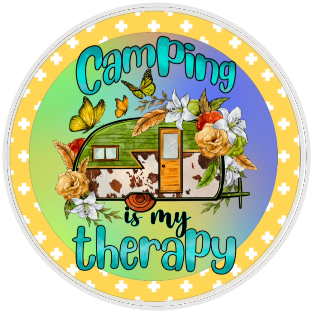 10” Camping Is My Therapy Wreath Sign, Home Decor, Aluminum, The Ritzy Cactus