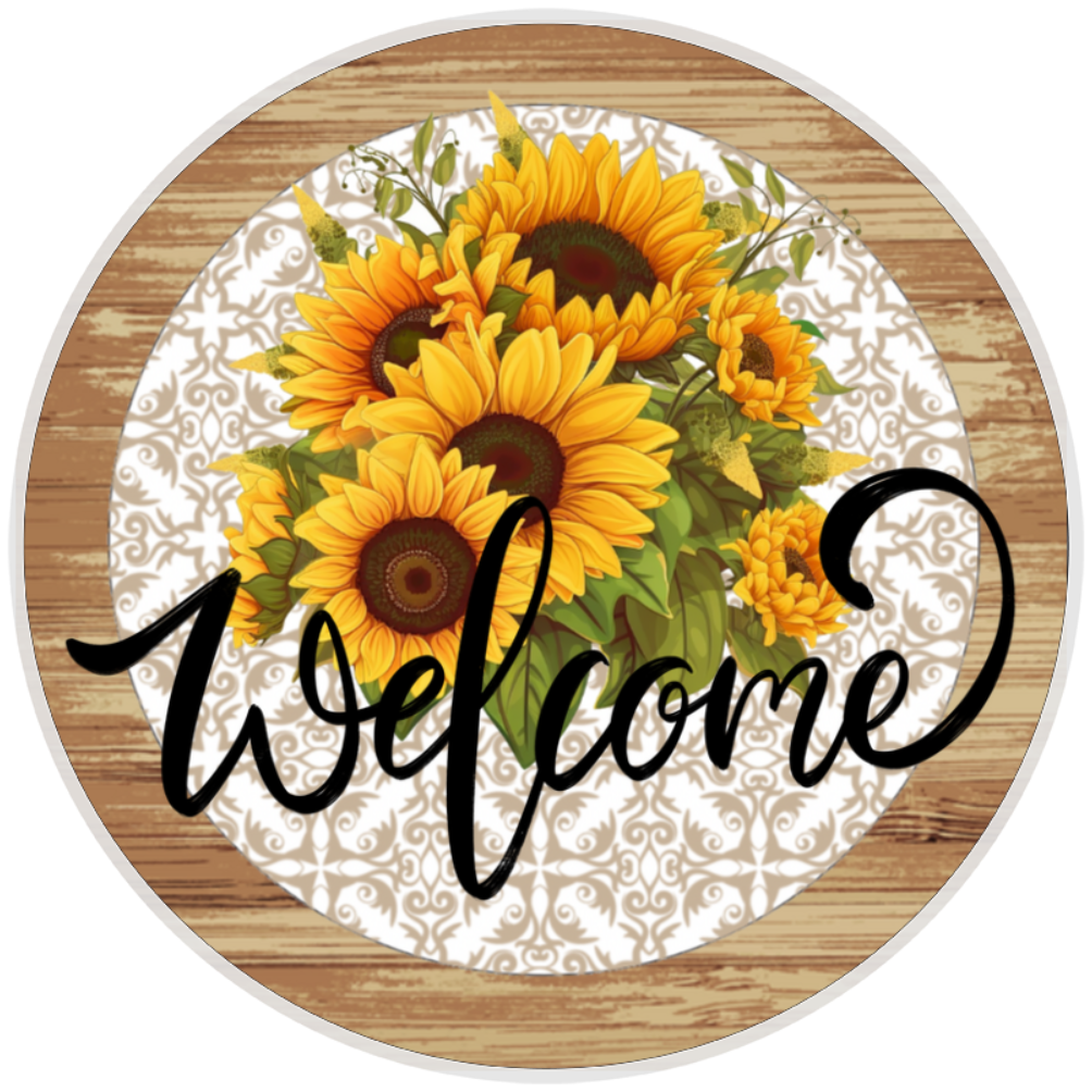 10” Sunflower Lace Welcome Wreath  Sign, Home Decor, Aluminum, The Ritzy Cactus