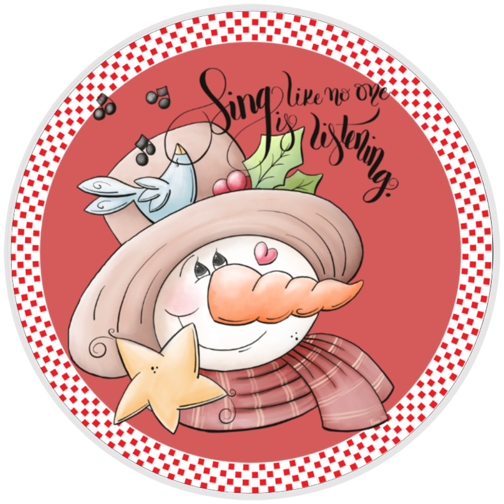 10” Singing Snowman Wreath Sign, Home Decor, Aluminum, The Ritzy Cactus