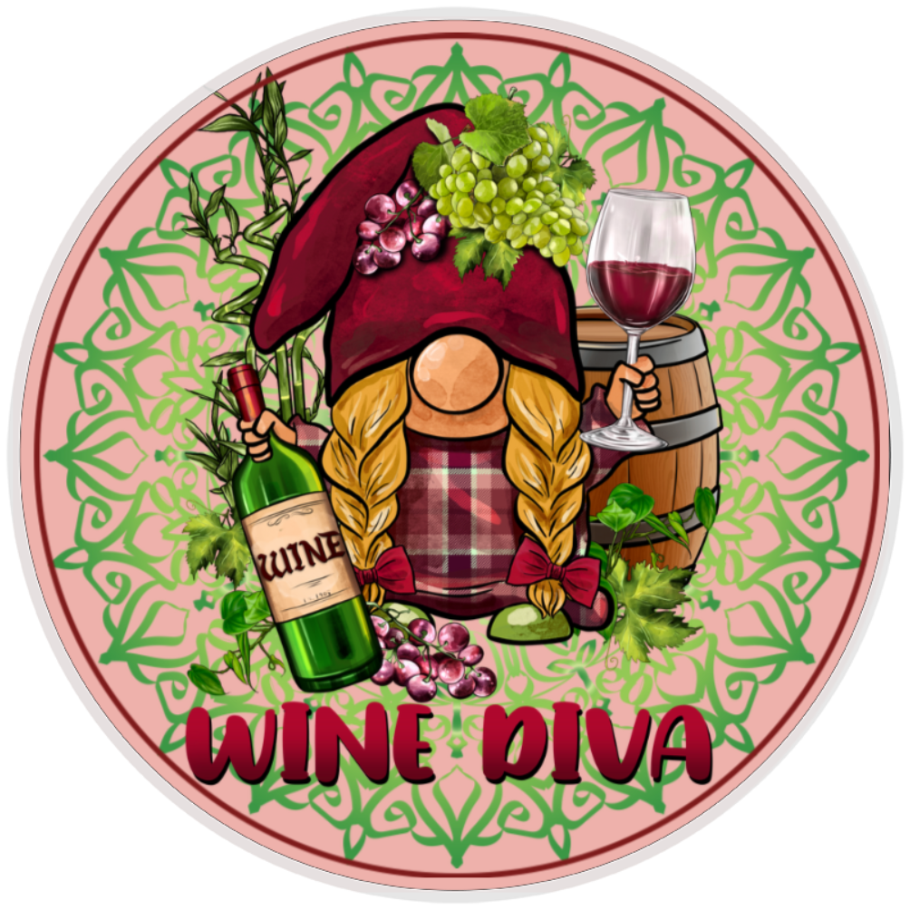 10” Wine Diva Wreath Sign, Home Decor, Aluminum, The Ritzy Cactus
