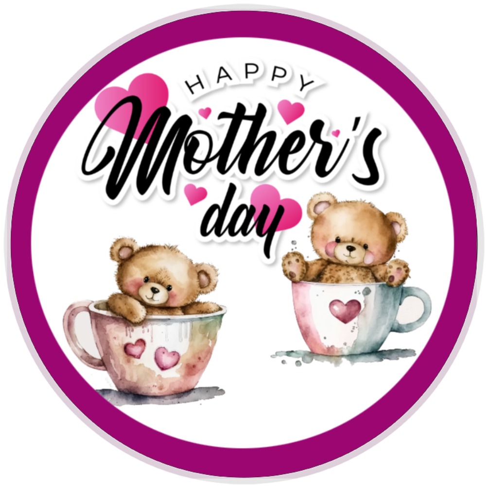 10” Mother’s Day Bear Tea Cup Wreath  Sign, Home Decor, Aluminum, The Ritzy Cactus