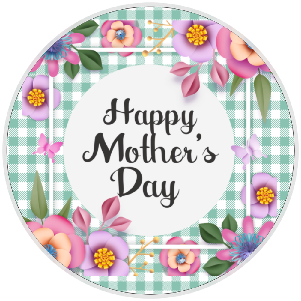 10” Mother’s Day Floral Checkered Wreath  Sign, Home Decor, Aluminum, The Ritzy Cactus